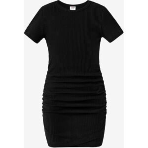 PatPat Mommy and Me Short-Sleeve Black Ribbed Tie Neck Ruched Bodycon Dress  - Black