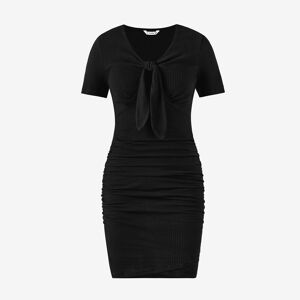 PatPat Mommy and Me Short-Sleeve Black Ribbed Tie Neck Ruched Bodycon Dress  - Black