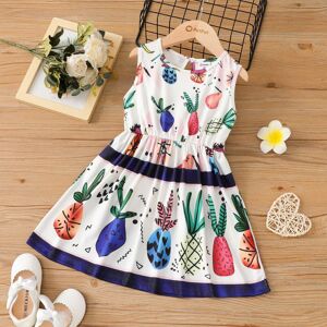 PatPat Pineapple Print Sleeveless Girls Dress - Summer Fashion for Toddlers  - White