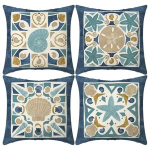 PatPat Set of 4 New Blue-themed Geometric Mandala Sofa Cushion Covers(Pillow Core not included)  - Azure-