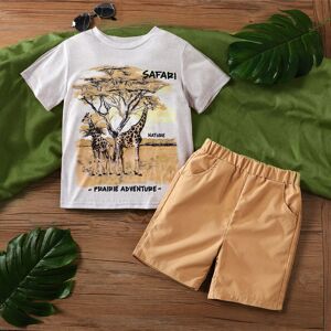 PatPat 2pc Kid Boy Regular Category Animal Pattern Giraffe Casual Top and Pants Set  - Khaki