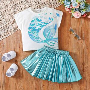 PatPat 2pcs Toddler Girls'Summer Mermaid Print Colorful  Fashion Set  - Blue