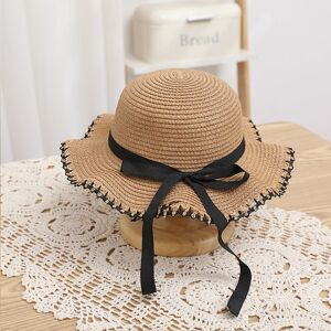PatPat Woven Edging Straw Hat with Bow for Mommy and Me  - Khaki