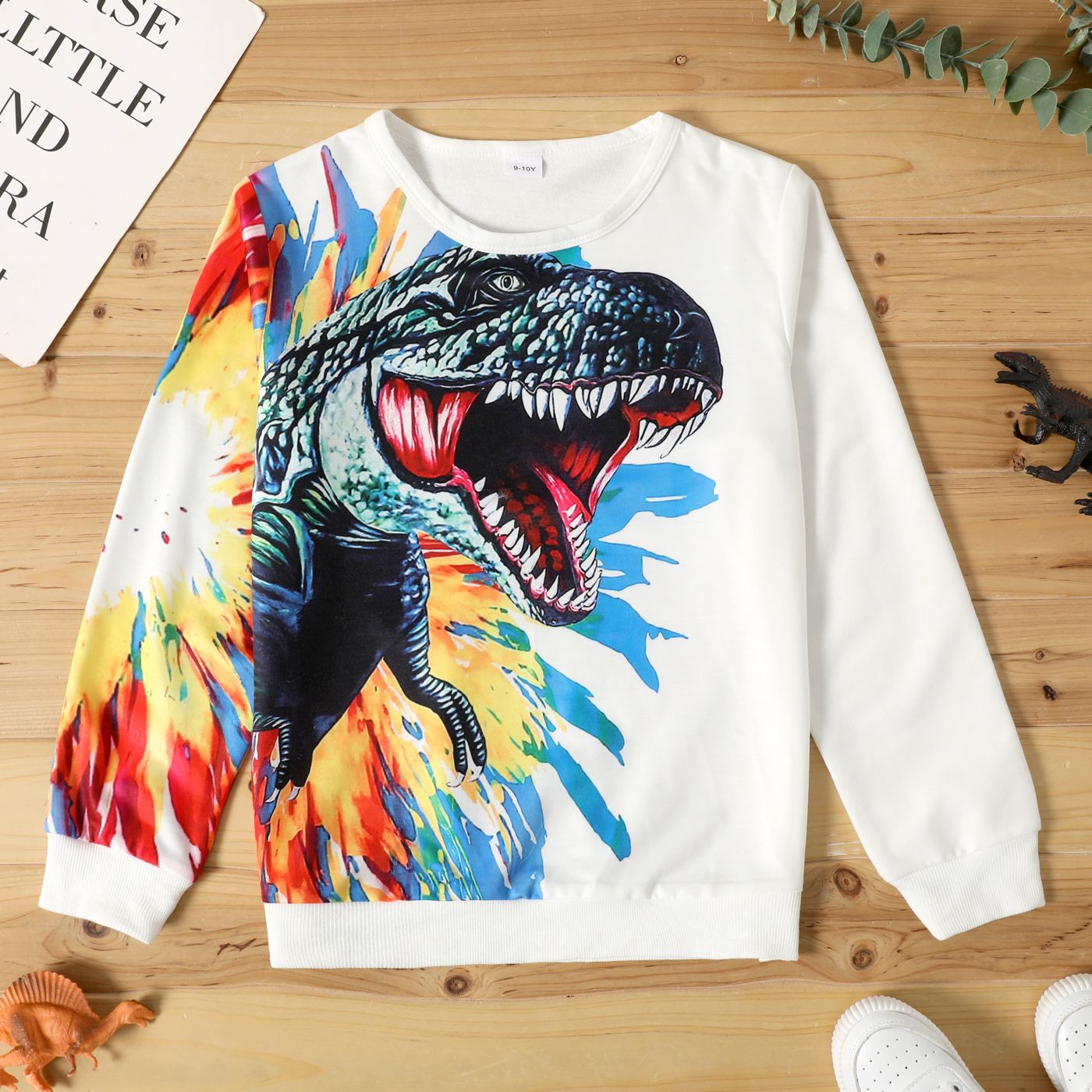 PatPat Kid Boy Dinosaur Painting Print Pullover Sweatshirt  - White