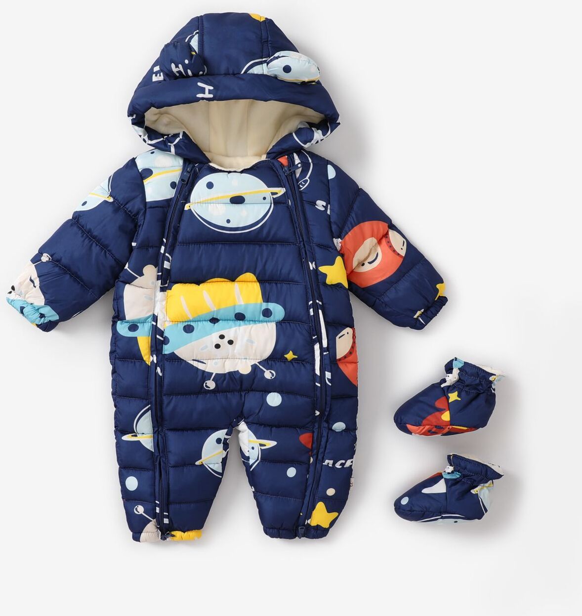 PatPat Baby Boy/Girl Childlike Space Hooded Jumpsuit  - Blue with Shoes