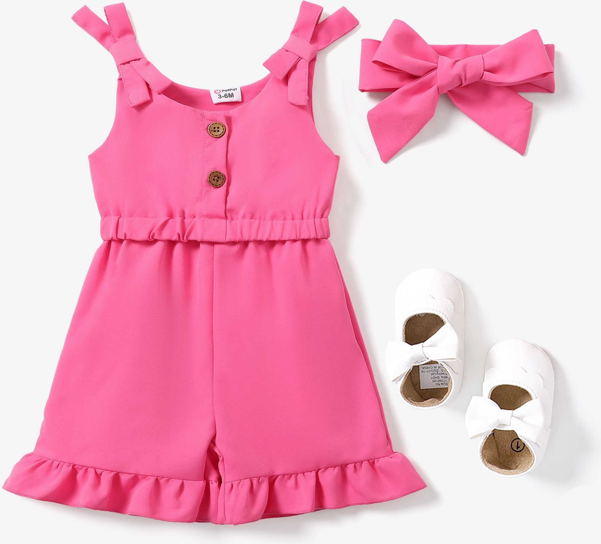 PatPat 2pcs Baby Girl Ruffled Jumpsuit with Headband  - Pink