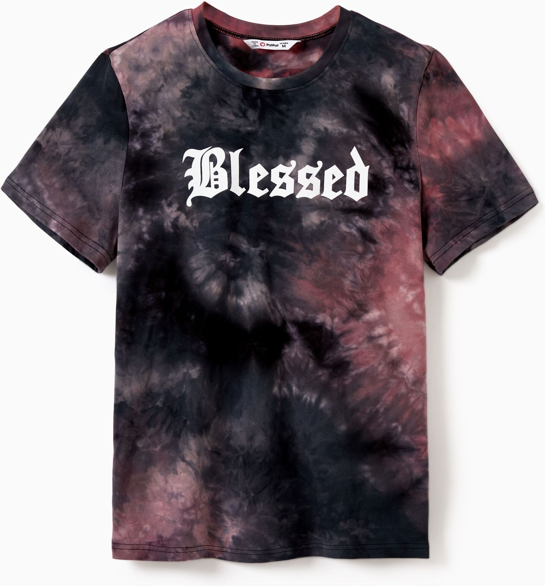 PatPat Mommy and Me Blessed Theme Tie-Dye Short Sleeves Cotton Tops  - redblack