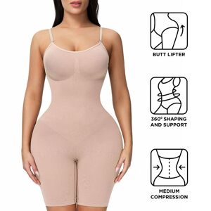 PatPat Women High-Rise Tummy Control Shapewear Seamless Bodysuit Butt Lifter Bodysuit Mid Thigh Body Shaper Shorts (Without Chest Pad)  - Apricot