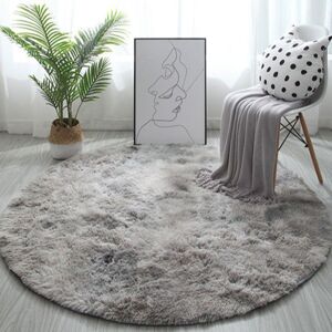 PatPat Nordic Tie-dye Gradient Round Carpet Chair Long Hair Bedroom Rug Home Living Room Bedside Mat Computer Entrance Hall Non-slip  - Light Grey