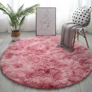 PatPat Nordic Tie-dye Gradient Round Carpet Chair Long Hair Bedroom Rug Home Living Room Bedside Mat Computer Entrance Hall Non-slip  - Dark Pink