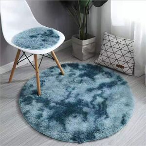 PatPat Nordic Tie-dye Gradient Round Carpet Chair Long Hair Bedroom Rug Home Living Room Bedside Mat Computer Entrance Hall Non-slip  - Blue