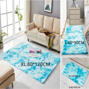 PatPat Rainbow Colors Long Hair Tie Dyeing Carpet Bay Window Bedside Mat Soft Area Rugs Shaggy Blanket Gradient Color Living Room Rug  - Sky blue