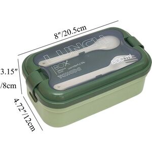 PatPat Bento Lunch Box with Spoon & Fork Reusable Plastic Divided Food Storage Container Boxes Meal Prep Containers for Kids & Adults  - Green