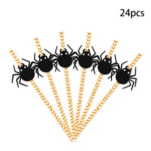 PatPat Set of 24 Halloween Decorative Paper Straws with Spider, Pumpkin, and Witch Attachments  - Black
