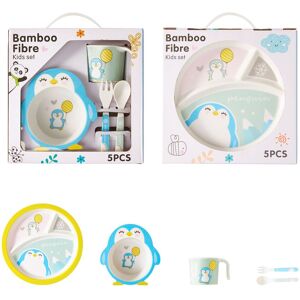 PatPat Bamboo Fiber Kids Tableware Set - 5-Piece Gift Box with Plate, Bowl, Cup, Spoon, and Fork  - Blue