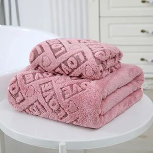 PatPat Thick Coral Fleece Bath Towels Letter Hollow Out Soft Absorbent Towels Bath Blankets  - Hot Pink