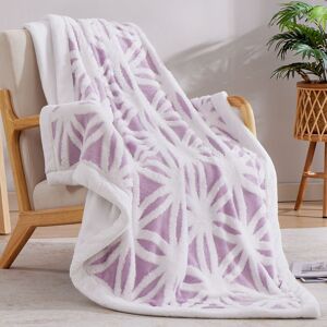 PatPat 3D Floral Coral Fleece Sherpa Blanket  - Lavender