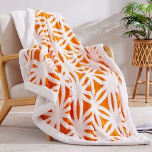 PatPat 3D Floral Coral Fleece Sherpa Blanket  - Orange color