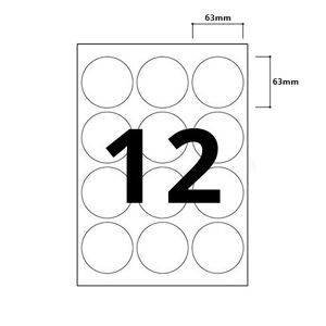 Printer Labels - 12 Per Sheet - Round Labels - 63mm Diameter - 100 Sheets