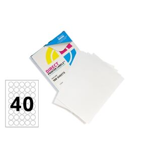 Printer Labels - 40 Per Sheet - Round - 32mm Diameter - 100 Sheets