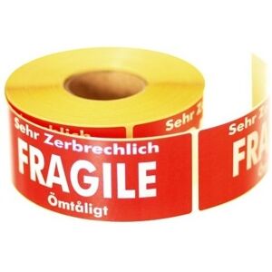 Fragile Labels - Red & White - 500 Labels