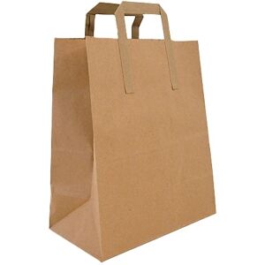 Brown Paper Carrier Bags - Flat Handles - 250 x 140 x 300mm - 250 Bags