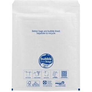 220 x 265mm - Size 2 Bubble Lined Bags - White - 100 Bags