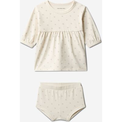 Calvin Klein Baby Girls CK AOP Dress in Ivory Calvin Klein Baby Girls CK AOP Dress in Ivory