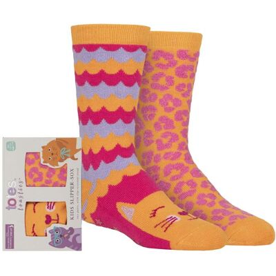 Girls 2 Pair Totes Originals Novelty Slipper Socks Cat 4-6 Years - Multi Coloured - Size: 4-6 Years Girls 2 Pair Totes Originals Novelty Slipper Socks Cat 4-6 Years - Multi Coloured - Size: 4-6 Years