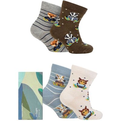 Babies and Kids 4 Pair Thought Ash Organic Cotton Animal Gift Boxed Socks Multi 12-24 - Multi Coloured - Size: 12-24 Months Babies and Kids 4 Pair Thought Ash Organic Cotton Animal Gift Boxed Socks Multi 12-24 - Multi Coloured - Size: 12-24 Months
