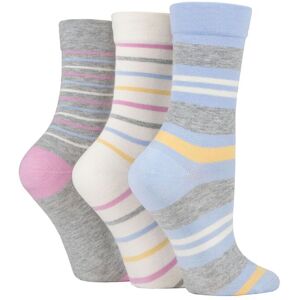 Ladies 3 Pair SOCKSHOP Gentle Bamboo Socks with Smooth Toe Seams in Plains and Stripes Pastel Stripe 4-8  - Multi Coloured - Size: 4-8 Ladies