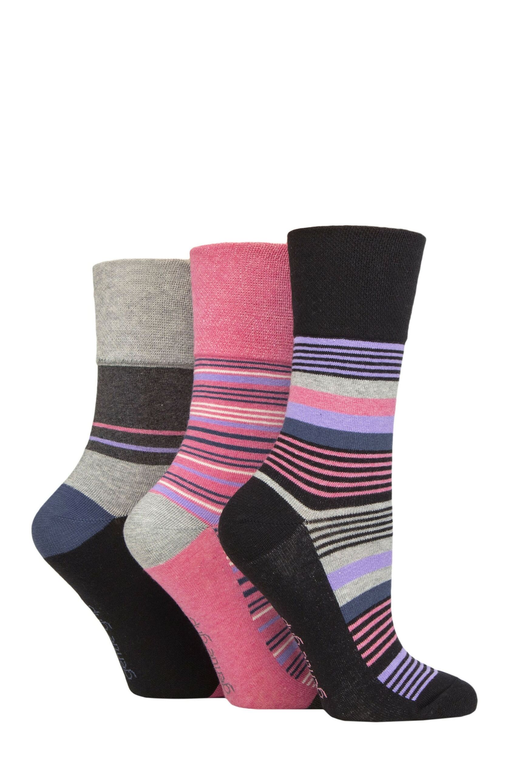Ladies 3 Pair Gentle Grip Cotton Patterned and Striped Socks Dreamy Discovery Black / Pink 4-8  - Multi Coloured - Size: 4-8 Ladies