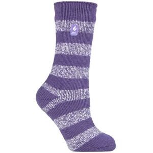 Women's 1 Pair SOCKSHOP Heat Holders 2.3 TOG Patterned Thermal Socks Tuscany Chunky Stripe Mulberry Purple / White 4-8 Ladies - Purple - Size: Small