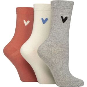 SockShop Women's 3 Pair Caroline Gardner Patterned Cotton Socks Grey / Snow / Coral Heart 4-8 - Assorted - Size: Small SockShop Women's 3 Pair Caroline Gardner Patterned Cotton Socks Grey / Snow / Coral Heart 4-8 - Assorted - Size: Small