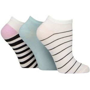 SockShop Women's 3 Pair Wildfeet Plain, Patterned and Contrast Heel Bamboo Trainer Socks White Stripe 4-8 - Multi Coloured - Size: Small SockShop Women's 3 Pair Wildfeet Plain, Patterned and Contrast Heel Bamboo Trainer Socks White Stripe 4-8 - Multi Coloured - Size: Small