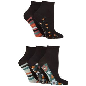Women's 5 Pair SOCKSHOP Plain and Patterned Bamboo Anklet Socks Patterned Sole Floral 4-8 - Multi Coloured - Size: Small Women's 5 Pair SOCKSHOP Plain and Patterned Bamboo Anklet Socks Patterned Sole Floral 4-8 - Multi Coloured - Size: Small