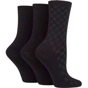 Women's 3 Pair SOCKSHOP Patterned Plain and Striped Bamboo Socks Black Textured 4-8 Ladies - Black - Size: Small Women's 3 Pair SOCKSHOP Patterned Plain and Striped Bamboo Socks Black Textured 4-8 Ladies - Black - Size: Small