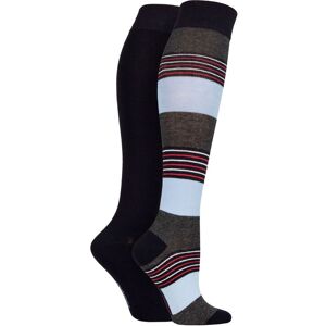 Women's 2 Pair SOCKSHOP Plain and Patterned Bamboo Knee High Socks with Smooth Toe Seams Nautical Navy 4-8 Ladies - Blue - Size: Small Women's 2 Pair SOCKSHOP Plain and Patterned Bamboo Knee High Socks with Smooth Toe Seams Nautical Navy 4-8 Ladies - Blue - Size: Small