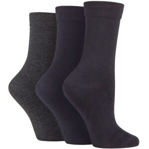 Women's 3 Pair SOCKSHOP Gentle Bamboo Socks with Smooth Toe Seams in Plains and Stripes Black / Navy / Grey 4-8 - Assorted - Size: Small Women's 3 Pair SOCKSHOP Gentle Bamboo Socks with Smooth Toe Seams in Plains and Stripes Black / Navy / Grey 4-8 - Assorted - Size: Small
