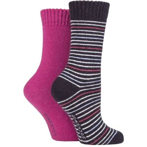 Women's 2 Pair SOCKSHOP Wool Mix Striped and Plain Boot Socks Raspberry Stripe 4-8 Ladies - Pink - Size: Small Women's 2 Pair SOCKSHOP Wool Mix Striped and Plain Boot Socks Raspberry Stripe 4-8 Ladies - Pink - Size: Small
