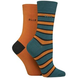 Women's 2 Pair Elle Bamboo Striped and Plain Socks Marmalade 4-8 - Orange - Size: Small Women's 2 Pair Elle Bamboo Striped and Plain Socks Marmalade 4-8 - Orange - Size: Small