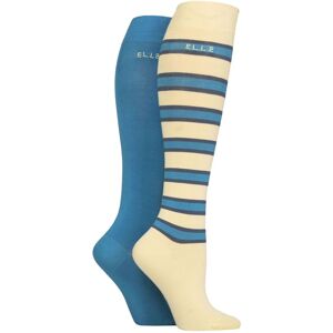 Women's 2 Pair Elle Bamboo Striped and Plain Knee High Socks Storm 4-8 - Blue - Size: Small Women's 2 Pair Elle Bamboo Striped and Plain Knee High Socks Storm 4-8 - Blue - Size: Small
