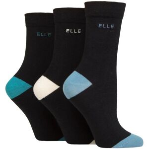 Women's 3 Pair Elle Plain, Striped and Patterned Cotton Socks with Smooth Toes Blues Contrast 4-8 - Black - Size: Small Women's 3 Pair Elle Plain, Striped and Patterned Cotton Socks with Smooth Toes Blues Contrast 4-8 - Black - Size: Small