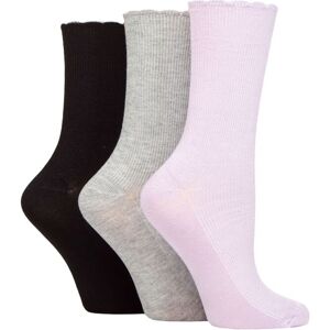 Women's 3 Pair Elle Ribbed Bamboo Socks with Scallop Top Lilac / Silver / Black 4-8 Ladies - Assorted - Size: Small Women's 3 Pair Elle Ribbed Bamboo Socks with Scallop Top Lilac / Silver / Black 4-8 Ladies - Assorted - Size: Small