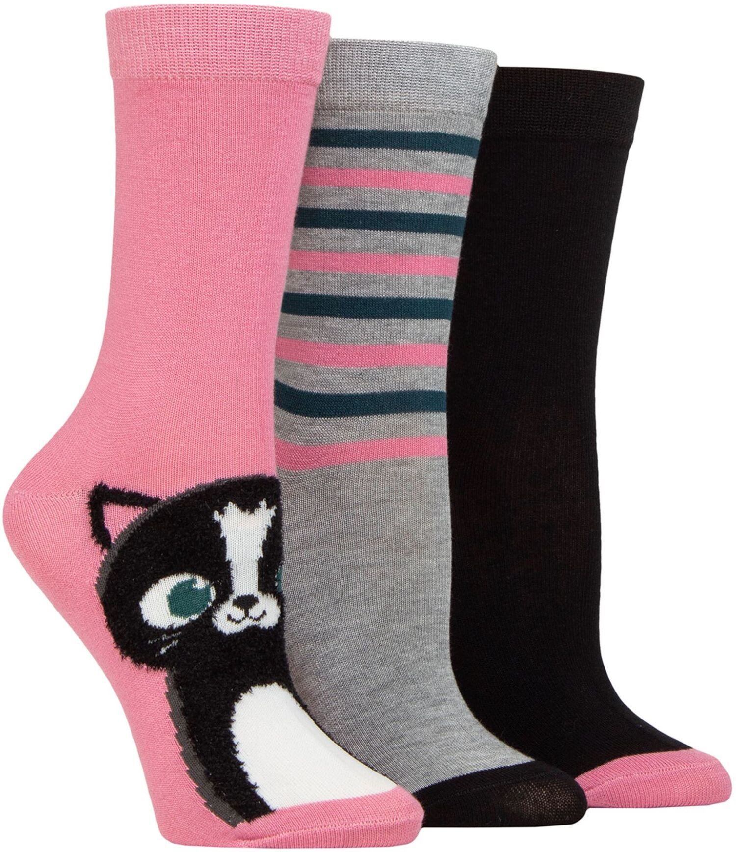 Women's 3 Pair SOCKSHOP Bamboo Feather Socks Fluffy Cat 4-8 - Multi Coloured - Size: Small