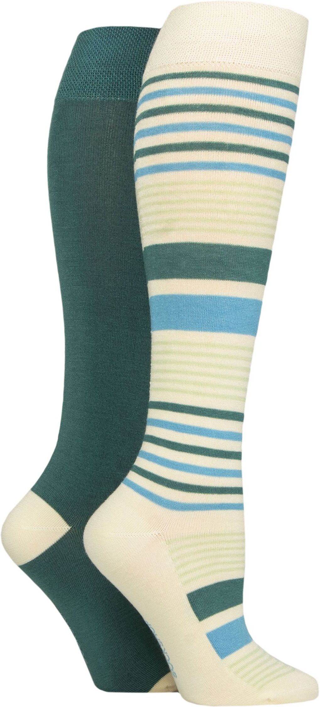 Women's 2 Pair SOCKSHOP Plain and Patterned Bamboo Knee High Socks with Smooth Toe Seams Storm Stripe 4-8 - Blue - Size: Small