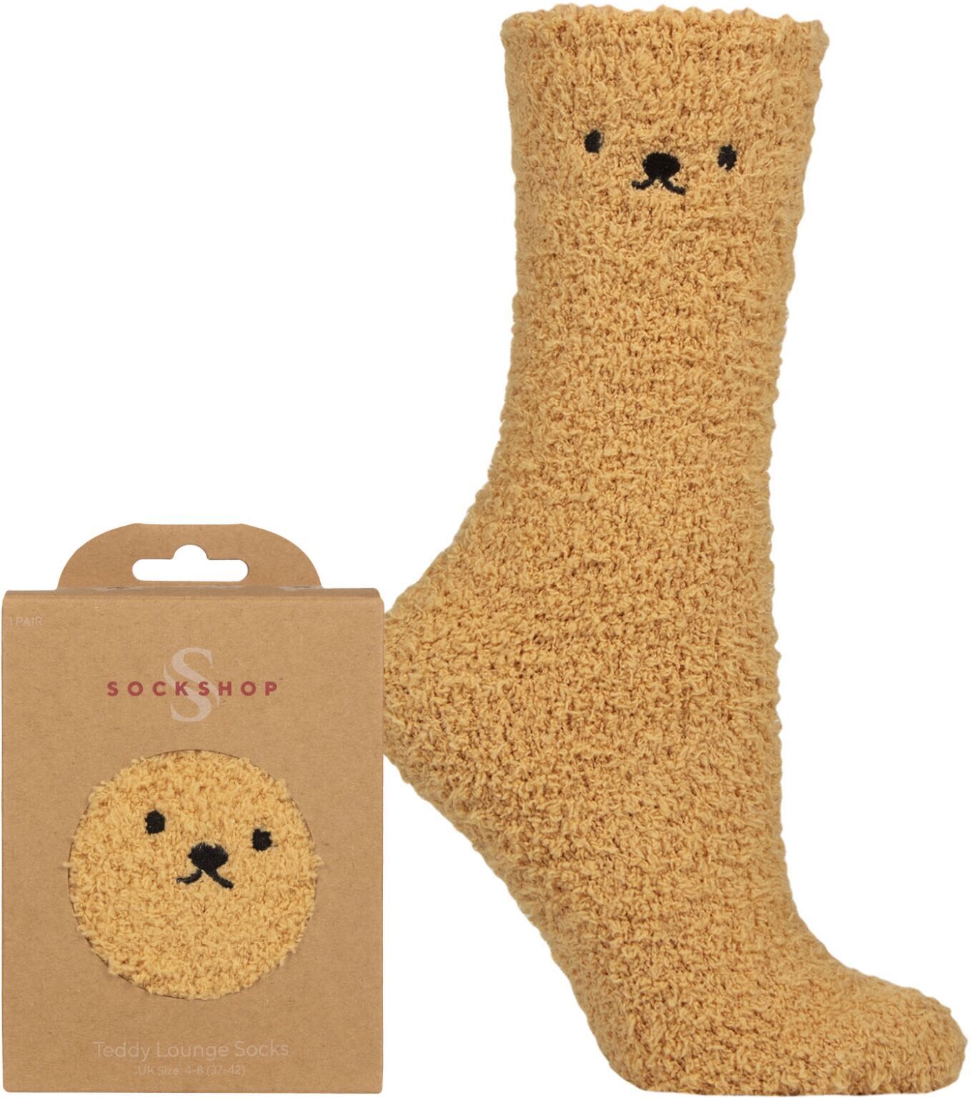 Women's 1 Pair SOCKSHOP Teddy Bear Cosy Gift Boxed Lounge Socks Honey 4-8 - Orange - Size: Small