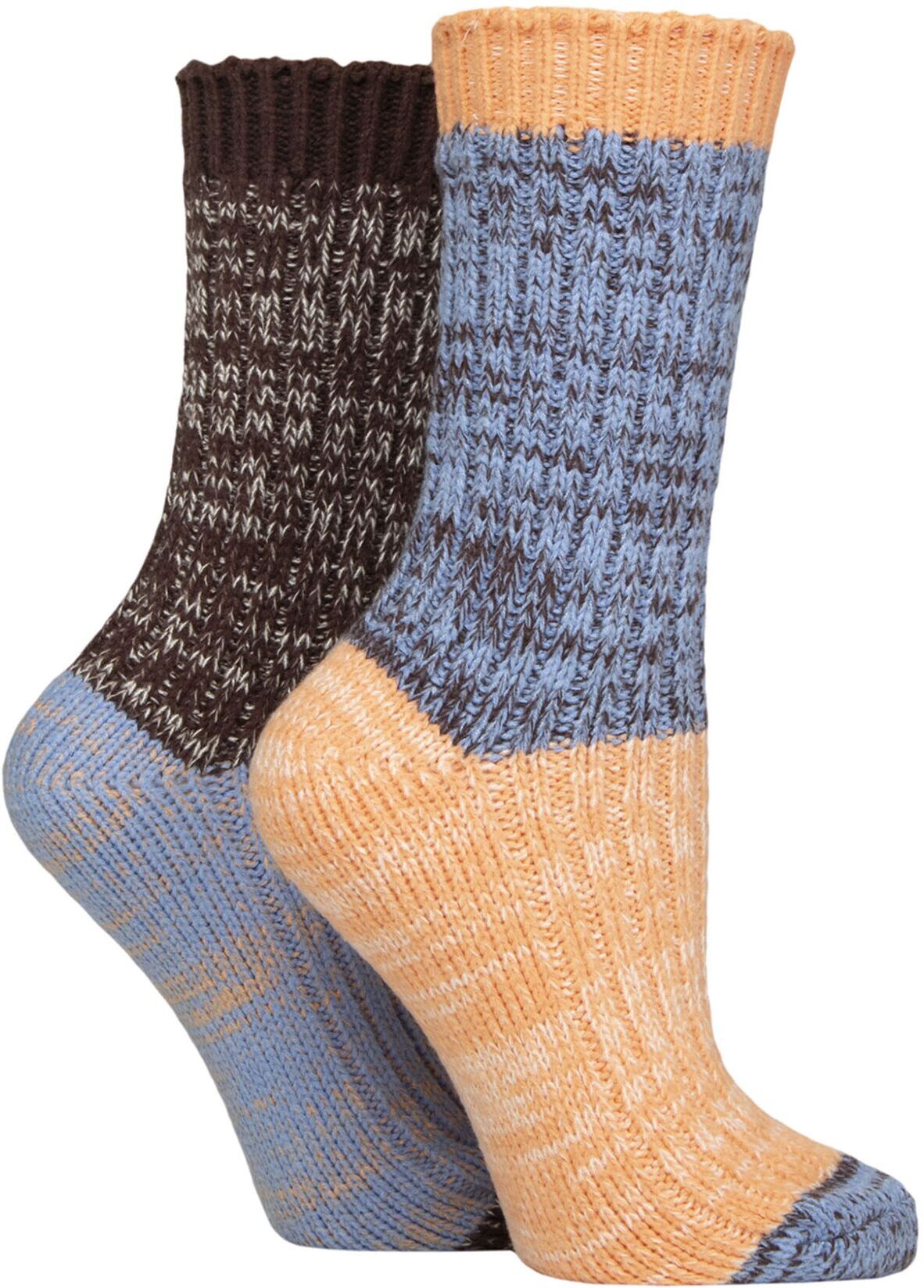 Women's 2 Pair SOCKSHOP Velvet Soft Chunky Rib Boot Socks Crisp Winter 4-8 - Multi Coloured - Size: Small