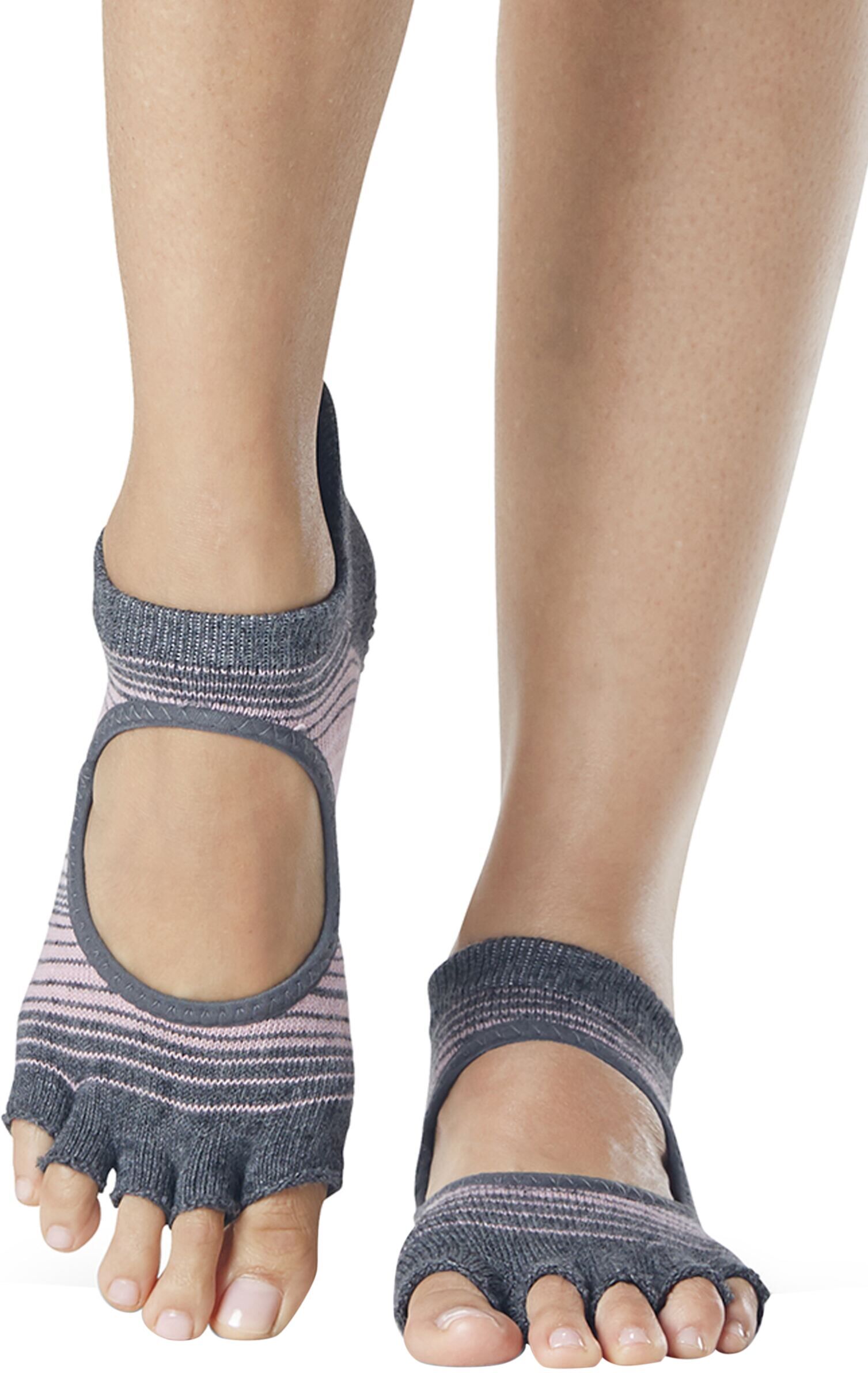 Women's 1 Pair ToeSox Bella Half Toe Organic Cotton Open Front Yoga Socks Echo S - Grey - Size: Small