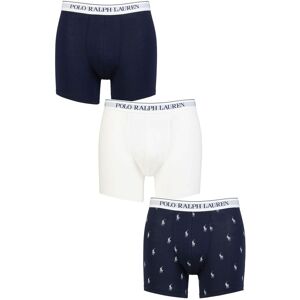 Mens 3 Pair Ralph Lauren Stretch Cotton Boxer Briefs Navy / White / Navy Print S  - Assorted - Size: Small